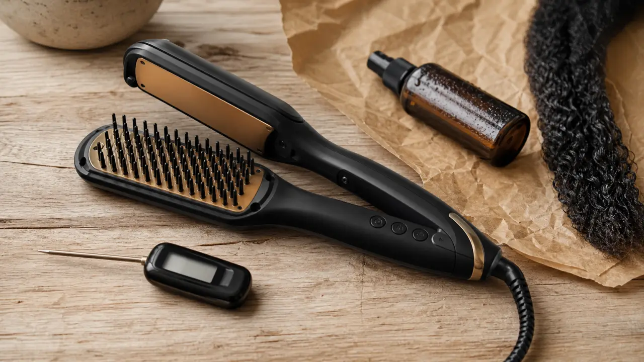 Brosse lissante pour cheveux crépus chauffante à 200 °C, anti-casse