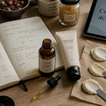 Cosmetique active : flacon et crème en formulation