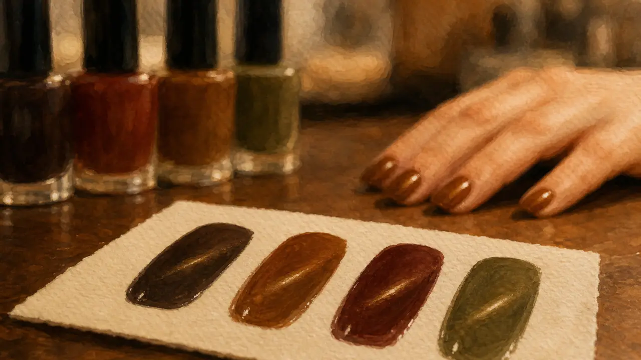 Couleur ongles automne 2025 : bruns café et reflets Cat Eye