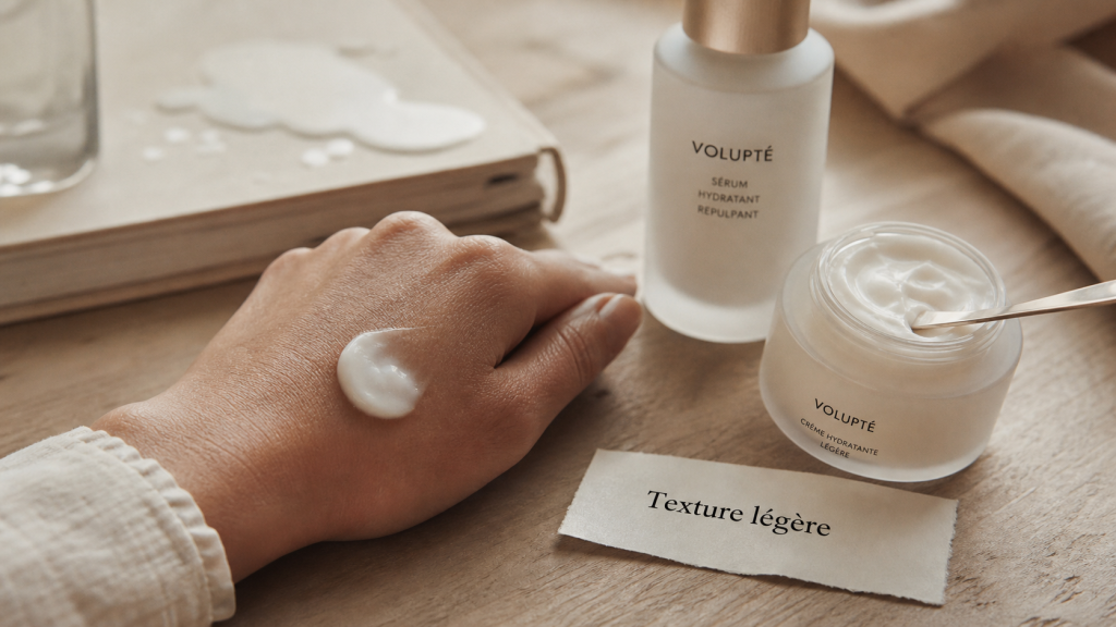 Creme hydratante legere, texture légère satinée sur peau