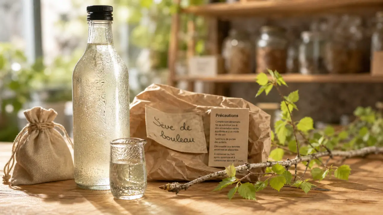 Cure seve de bouleau : bouteille de sève et précautions