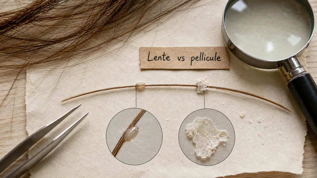 differencier lente et pellicule : test glissement cheveux et squames blanches