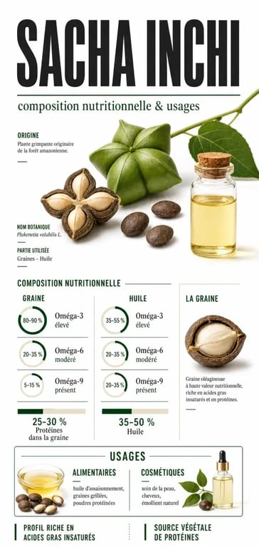 Sacha inchi : composition nutritionnelle, bienfaits et usages en alimentation et cosmétique