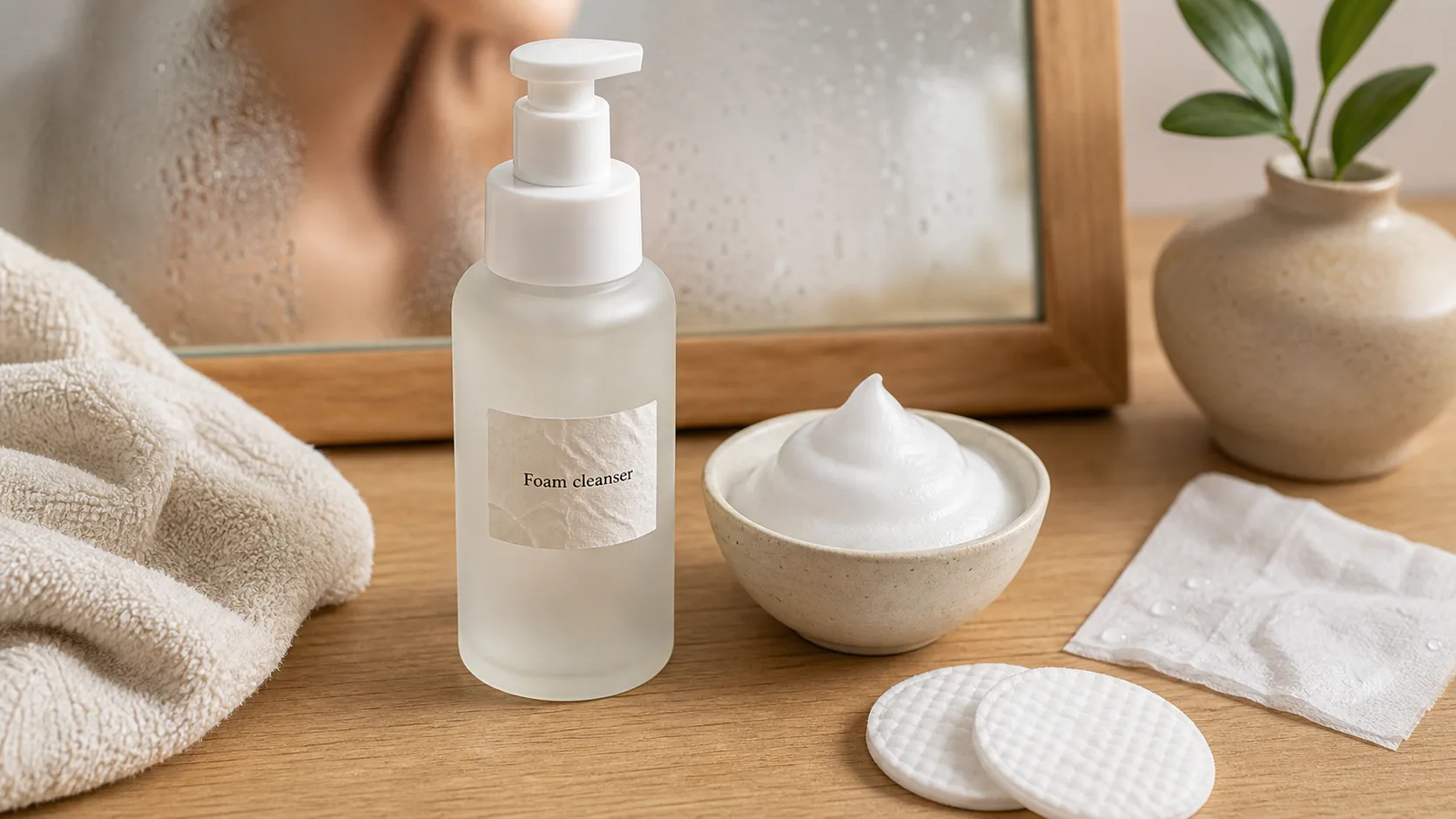 Foam cleanser pour peau sensible au pH acide, mousse apaisante