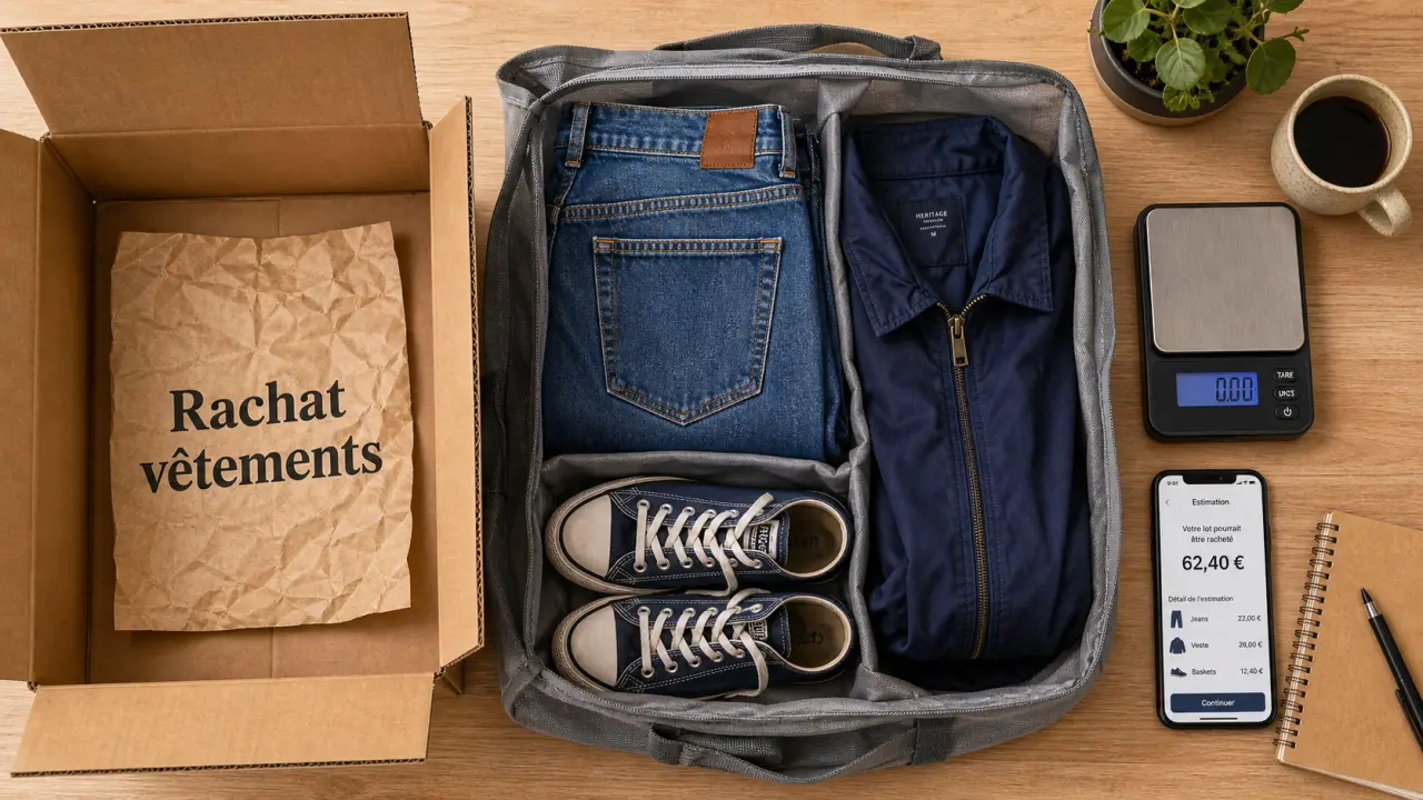Rachat de vetement : cash ou carte cadeau, évaluation sur smartphone