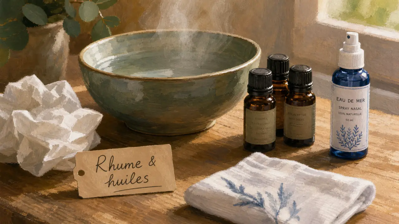 Rhume et huiles essentielles : inhalation pour nez bouché, huiles et vapeur
