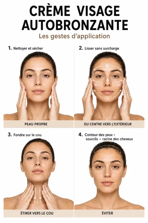 Application pas à pas d’une crème visage autobronzante pour éviter les traces