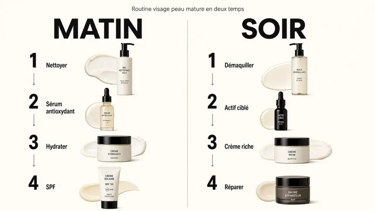 Soin visage peau mature : routine du matin et du soir en 5 étapes
