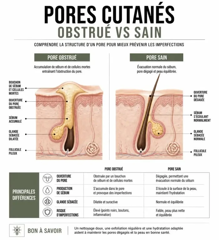 Schéma explicatif de l'anatomie d'un bouton et soin bouton visage