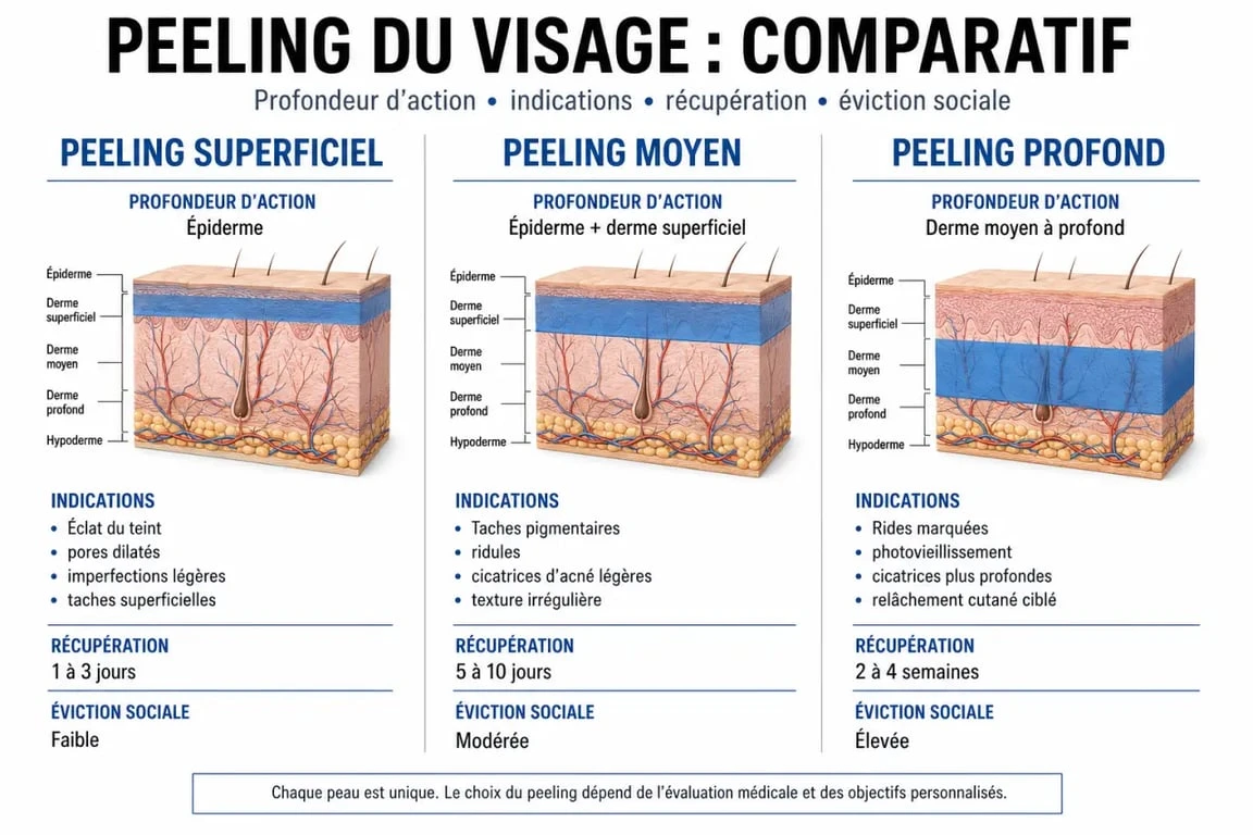 Soin du visage peeling : comparatif entre peeling superficiel, moyen et profond