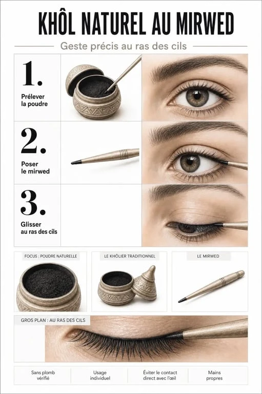 Khol naturel : application au mirwed en trois étapes avec poudre et khôlier