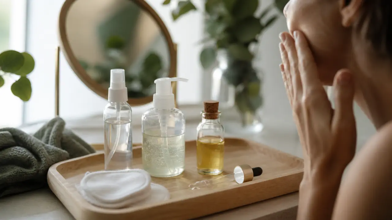 Routine soin visage naturel : hydrolat, aloe vera et huile visage le matin
