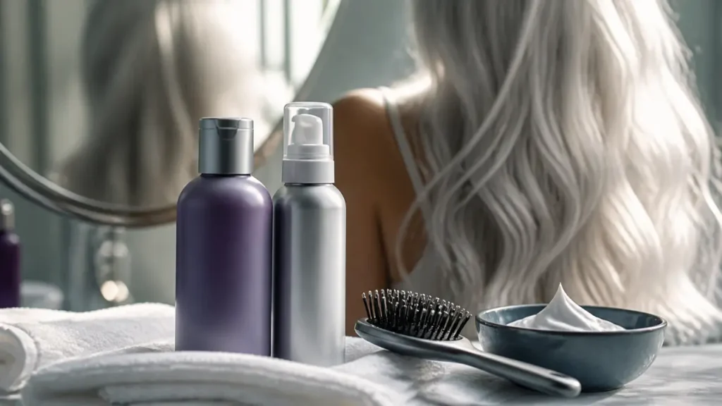 Cheveux blancs : neutraliser les reflets jaunes sans assécher la fibre