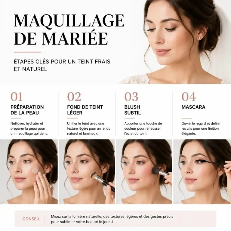 Étapes clés pour réussir un maquillage mariage naturel et lumineux
