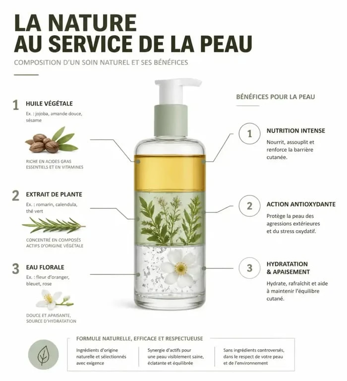 Infographie des ingrédients et bénéfices des cosmétiques naturels