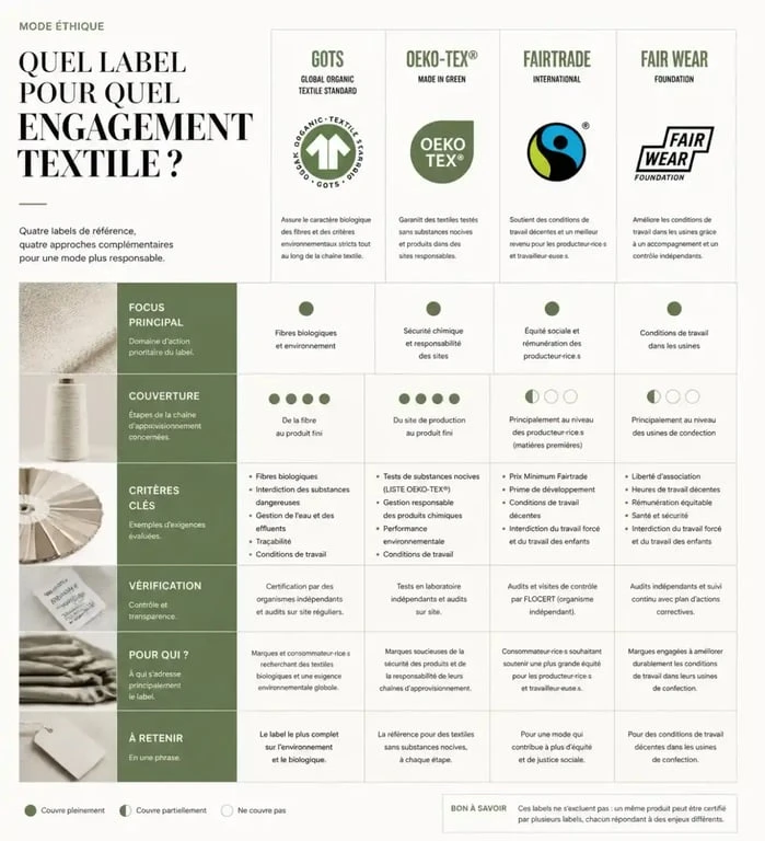 Comparatif des labels de mode éthique femme GOTS Oeko-Tex FairTrade Fair Wear Foundation