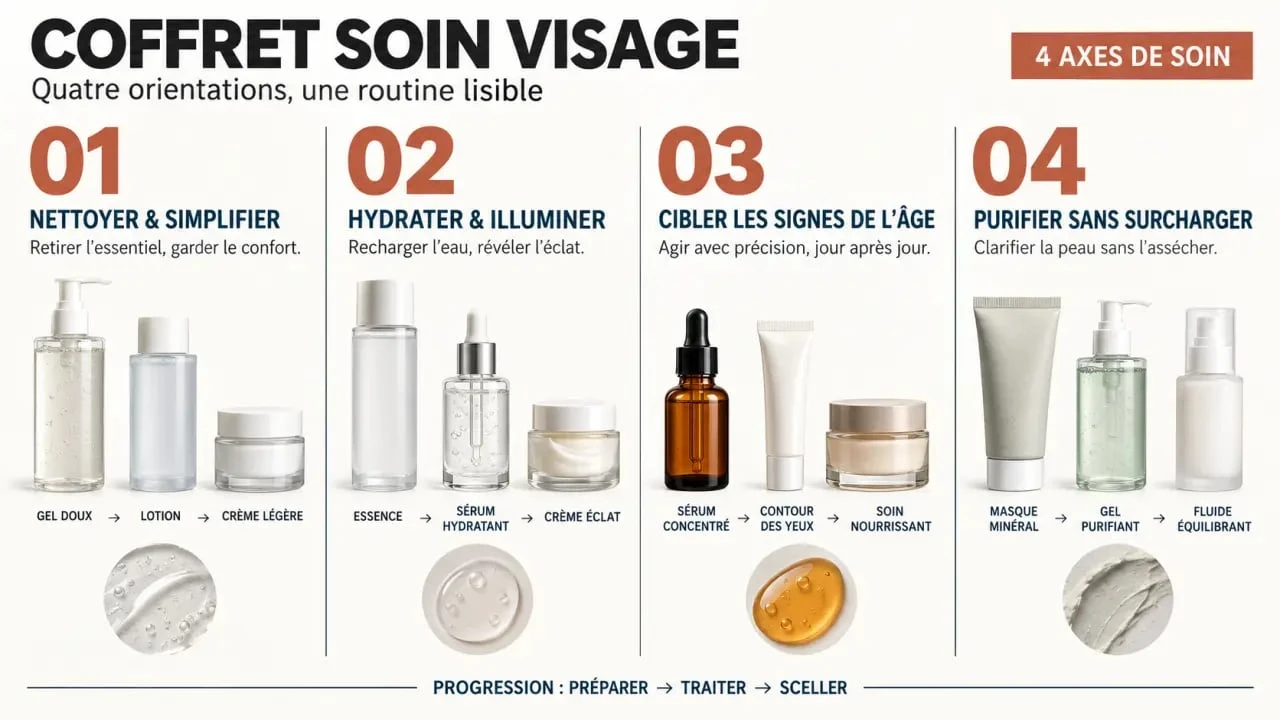 Infographie pour choisir un coffret soin du visage femme selon le besoin de peau