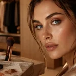 Maquillage naturel yeux bleus : cuivre doux et brun chaud, regards éclatants