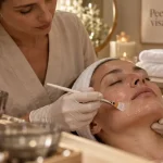 Soin peeling visage en institut, peau éclatante et lissée