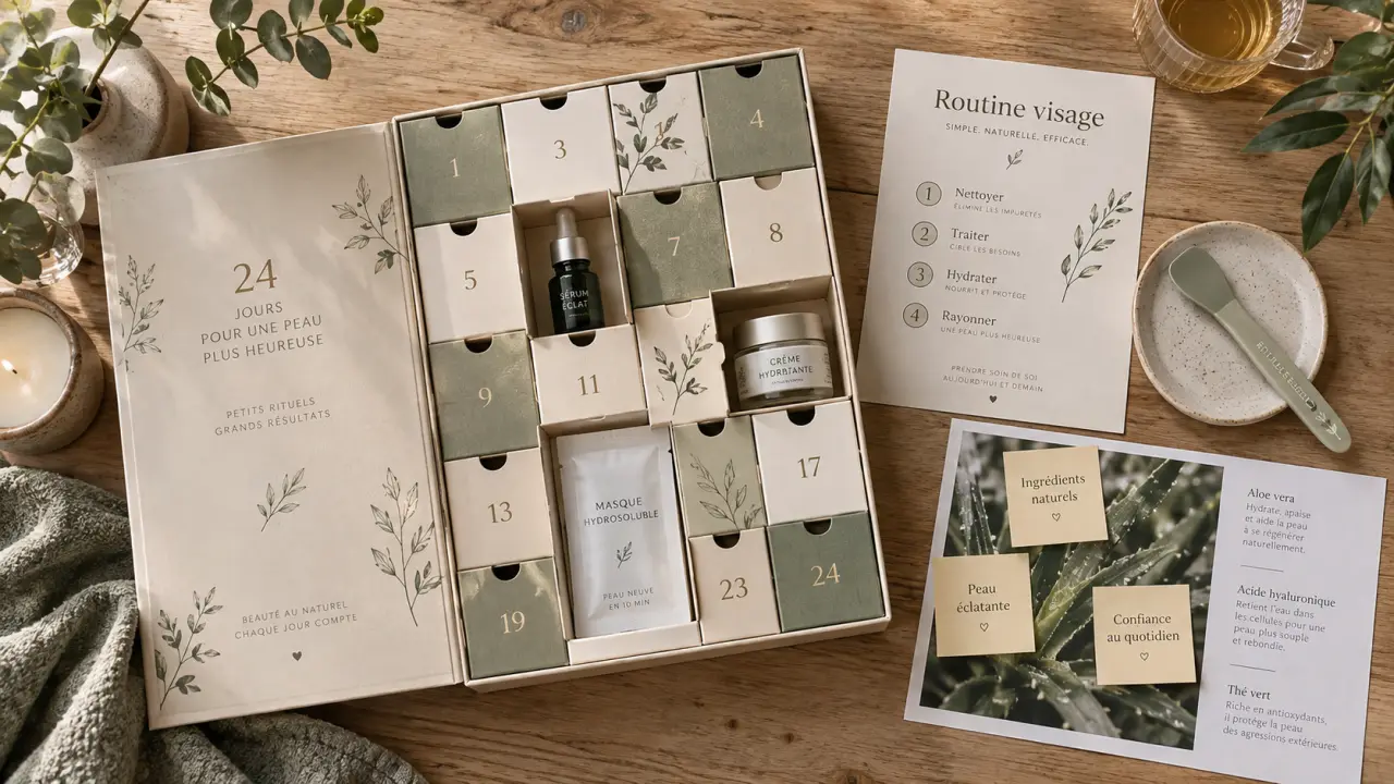 Calendrier de l avent soin visage, miniatures limitées, produits utiles}}