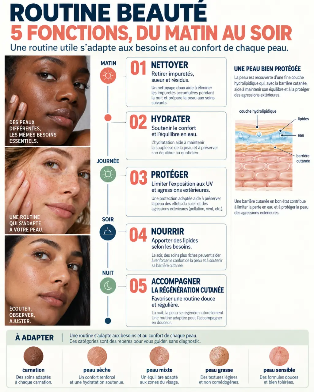 Routine beauté : quand le soin de soi devient un pilier du bien-être quotidien, avec les cinq fonctions essentielles des soins de la peau